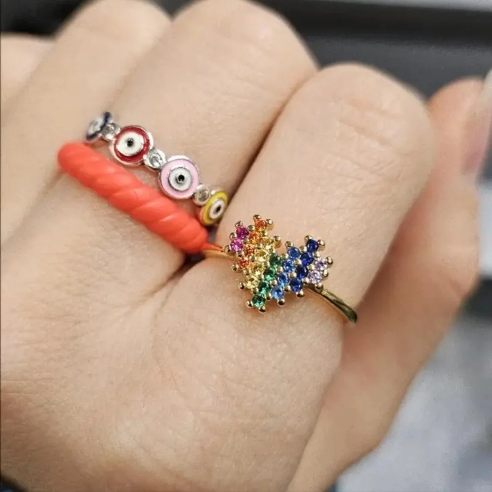 925 Colorful Heart Sterling Silver Ring Sz 7